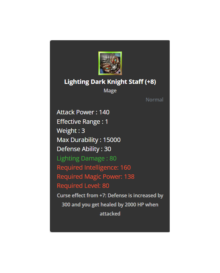 +8 Lighting Dark Knight Staff