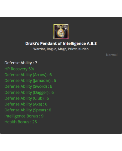 Draki's Pendant of Intelligence A.B.S