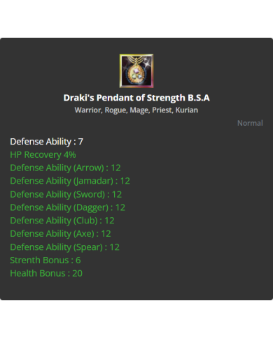 Draki's Pendant of Strength B.S.A