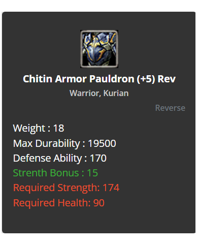 Warrior Chitin Set +8