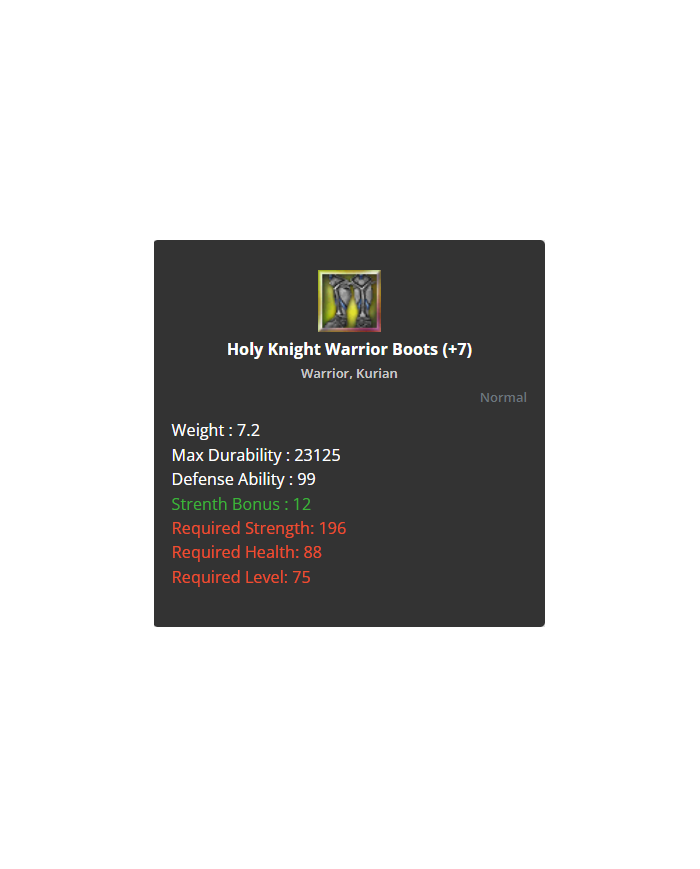 Dark Knight Spear +7 No Rev - Warior Holy Set +7 No Rev