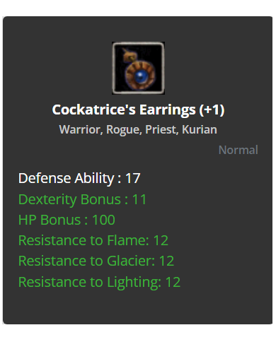 Cockatrice's Earrings +1 (DUAL)