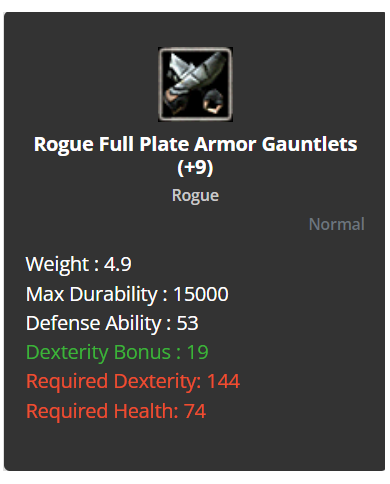 Rogue Full Plate Armor Gauntlets +9