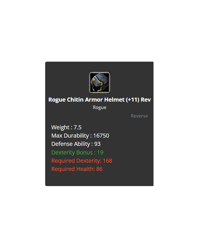 Rogue Chitin Armor Helmet +9