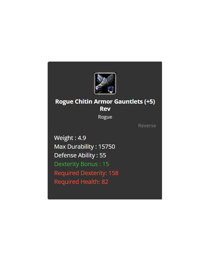 Rogue Chitin Shell Set +5 Rev