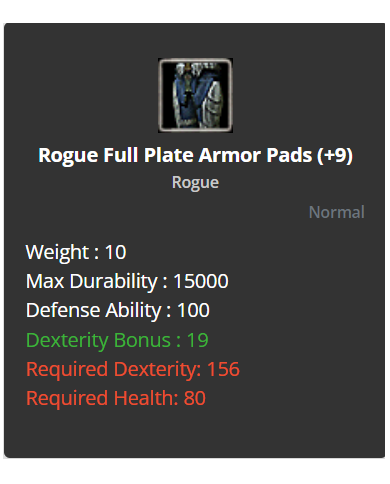 Rogue Full Plate Armor Pads (+9)