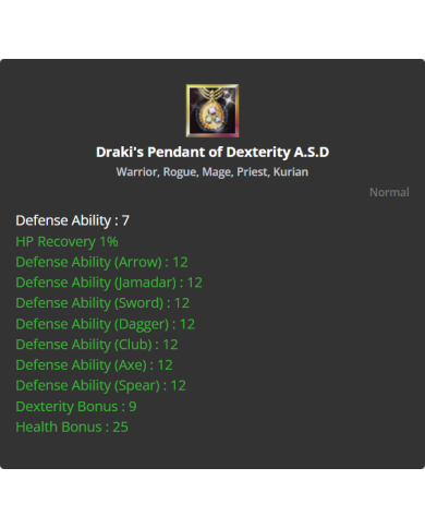 Draki's Pendant Of Dexterity A.s.d