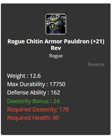 Rogue Chitin Armor Pauldron +21